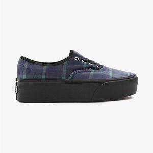 Vans Authentic Stacked  Velvet Plaid Green Black Platform Shoes 9.5 womens-8 men